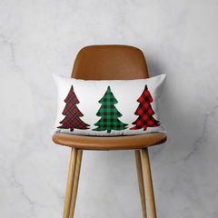 Christmas Tree Trio Plaid Lumbar Throw Pillow