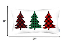 Christmas Tree Trio Plaid Lumbar Throw Pillow - Homeroots