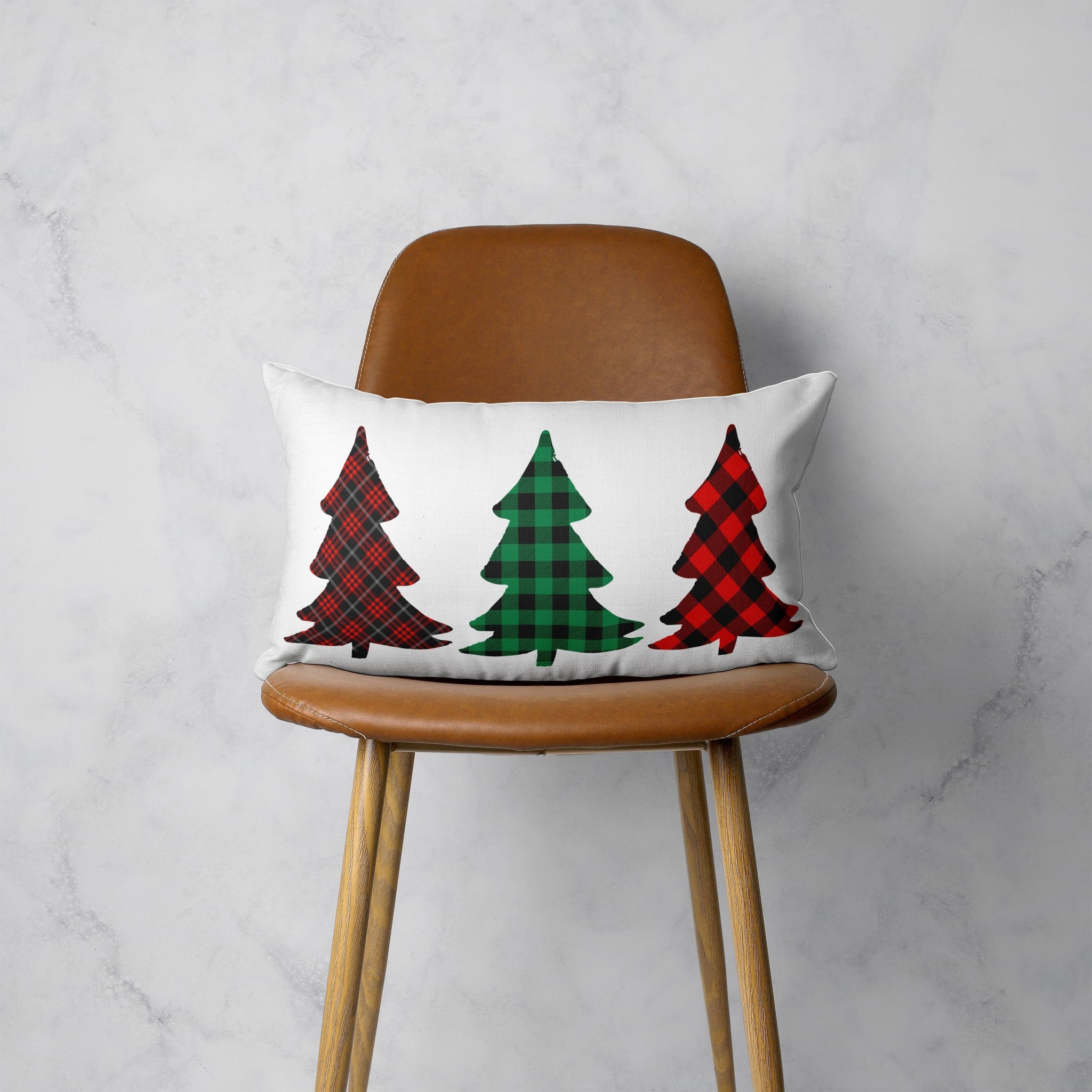 Christmas Tree Trio Plaid Lumbar Pillow Cover