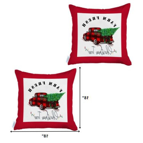 Set of 2 Christmas Buffalo Check Pick Up Truck Pillow Covers