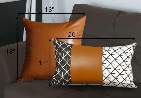 Set of 2 Rustic Brown Geometric Throw Pillow Covers