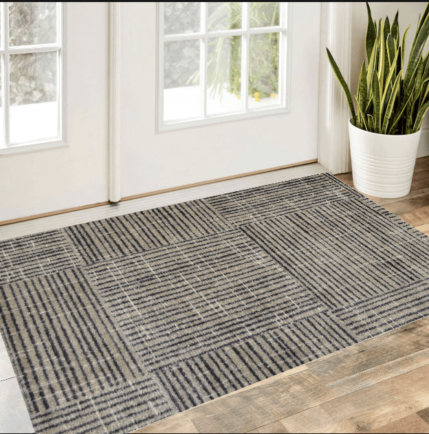 2' X 4' Modern Geo Lines in Squares Washable Floor Mat - Homeroots