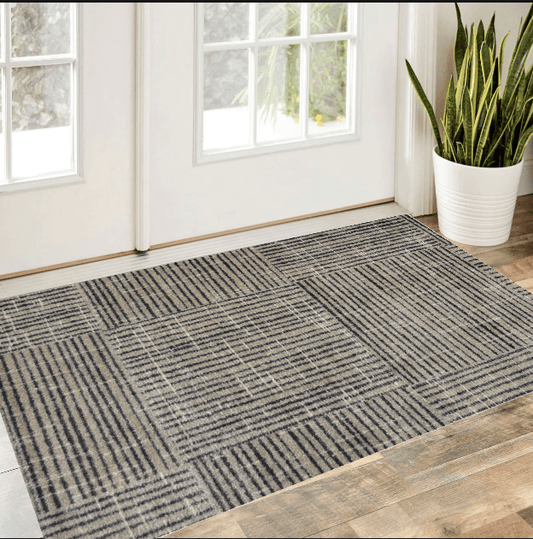 2' X 4' Modern Geo Lines in Squares Washable Floor Mat - Homeroots