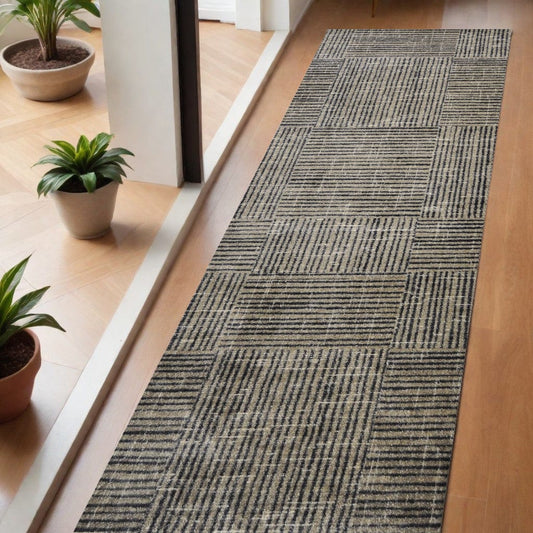 2' X 6' Modern Geo Lines in Squares Washable Runner Rug - Homeroots