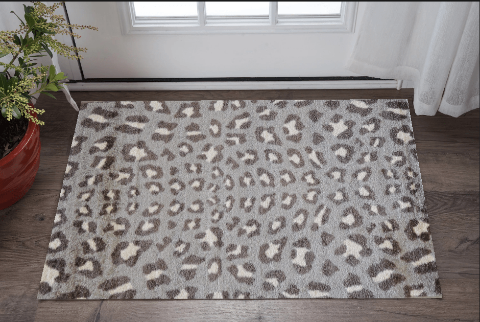 2' X 4' Gray and Brown Cheetah Washable Floor Mat - Homeroots