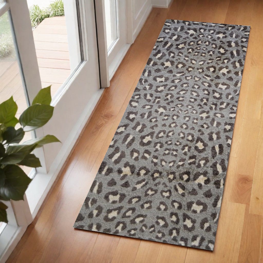 2' X 6' Gray and Brown Cheetah Washable Runner Rug - Homeroots