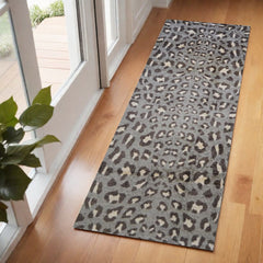 2' X 6' Gray and Brown Cheetah Washable Runner Rug - Homeroots