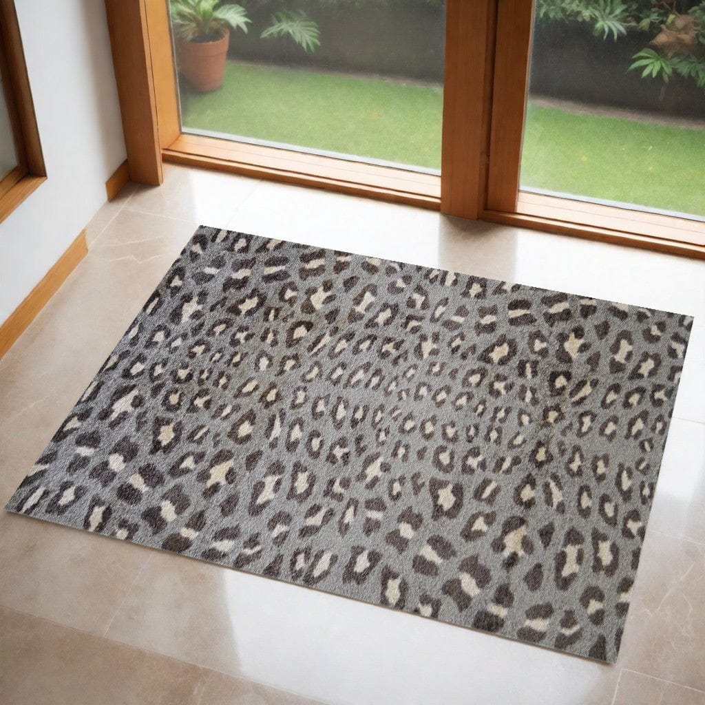 2' X 3' Gray and Brown Cheetah Washable Floor Mat - Homeroots