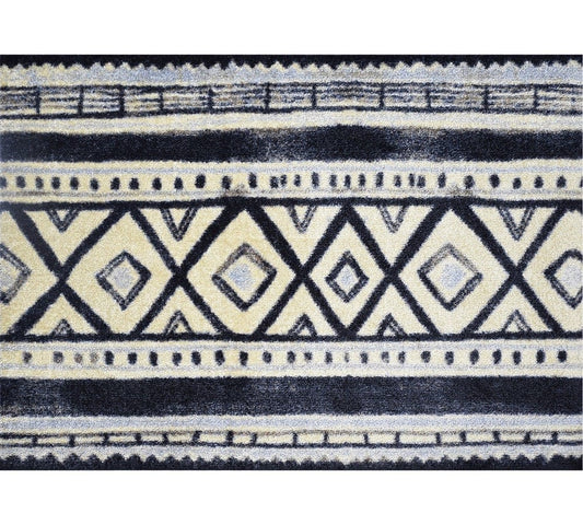 2' X 3' Black and Gray Modern Tribal Washable Floor Mat - Homeroots