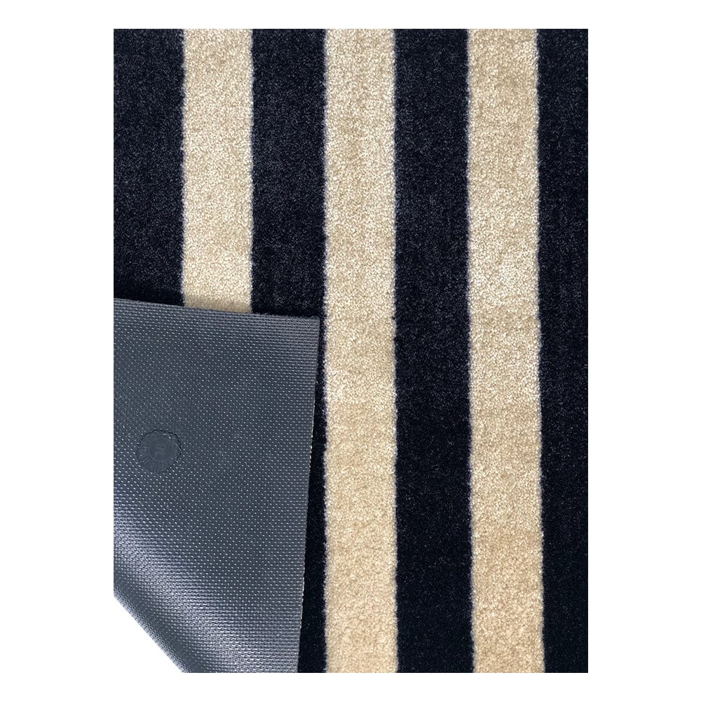 2' X 4' Black and Tan Wide Stripe Washable Floor Mat - Homeroots