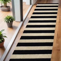 2' X 6' Black and Tan Wide Stripe Washable Runner Rug - Homeroots