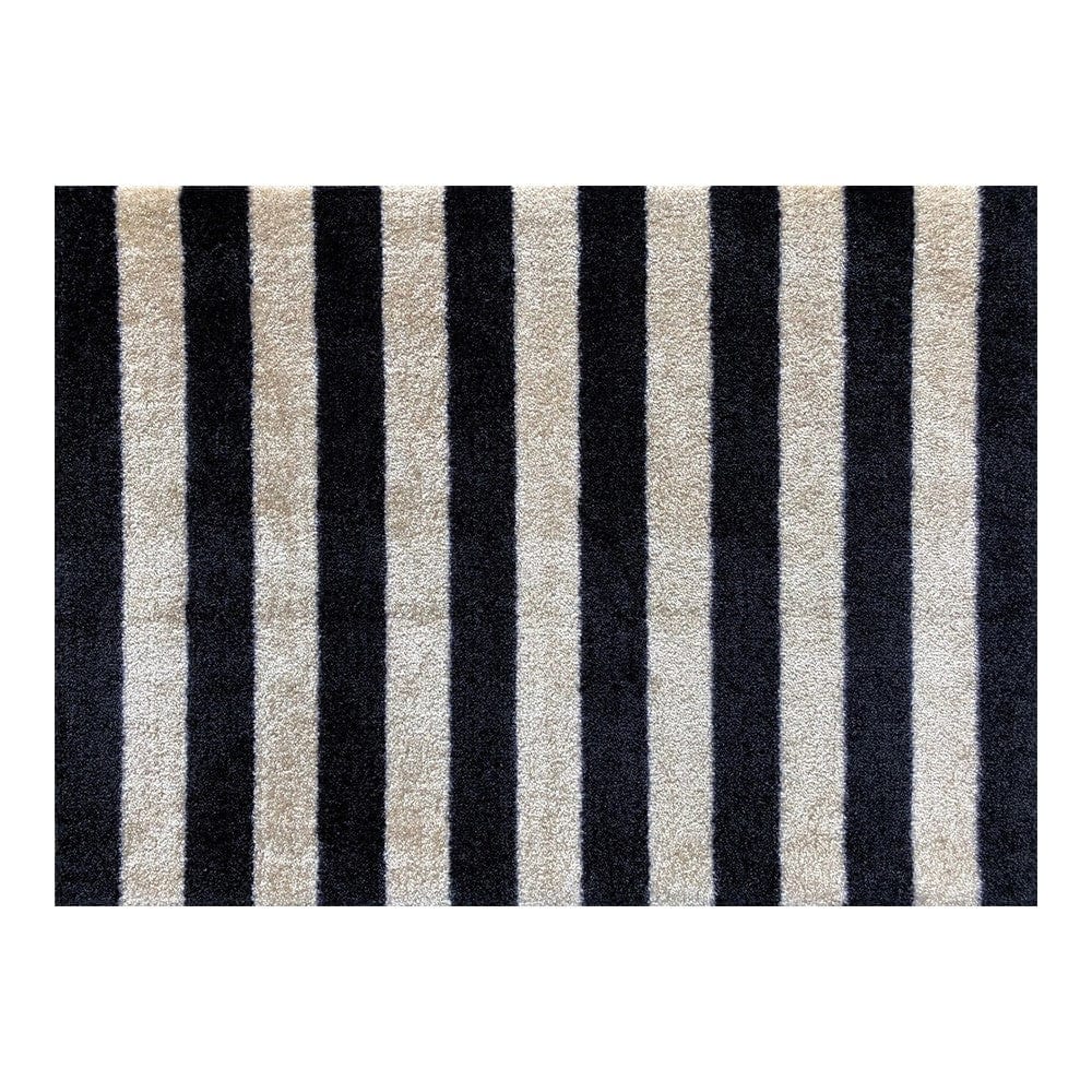 2' X 3' Black and Tan Wide Stripe Washable Floor Mat - Homeroots