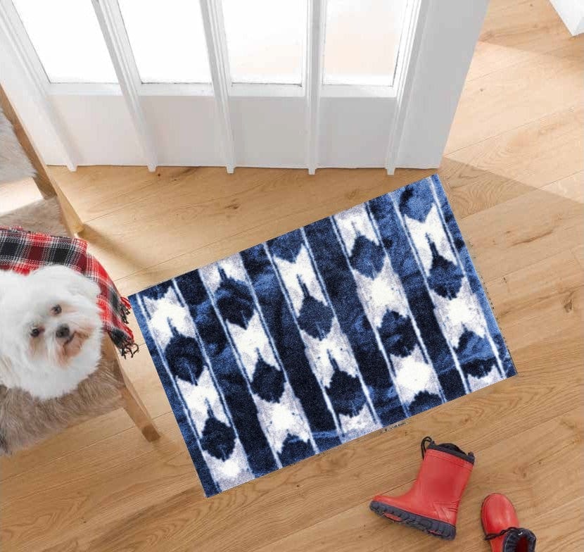 2' X 3' Shades of Blue Abstract Stripes Washable Floor Mat - Homeroots