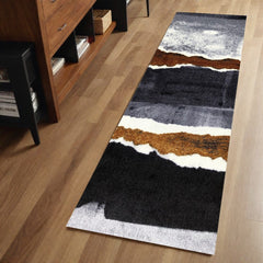 2' X 6' Gray and Brown Abstract Southwest Washable Runner Rug - Homeroots