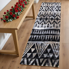 2' X 6' Black and Gray Aztec Washable Runner Rug - Homeroots