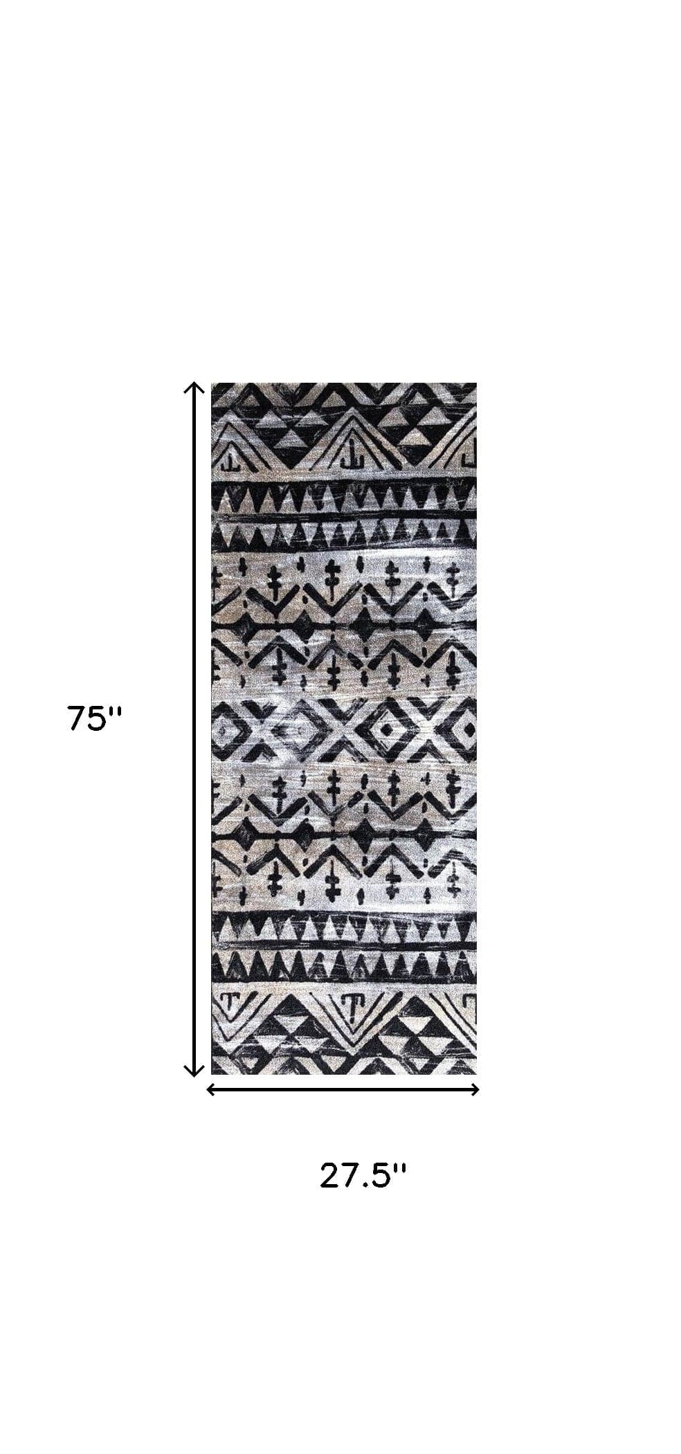 2' X 6' Black and Gray Aztec Washable Runner Rug - Homeroots