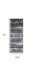 2' X 6' Black and Gray Aztec Washable Runner Rug - Homeroots