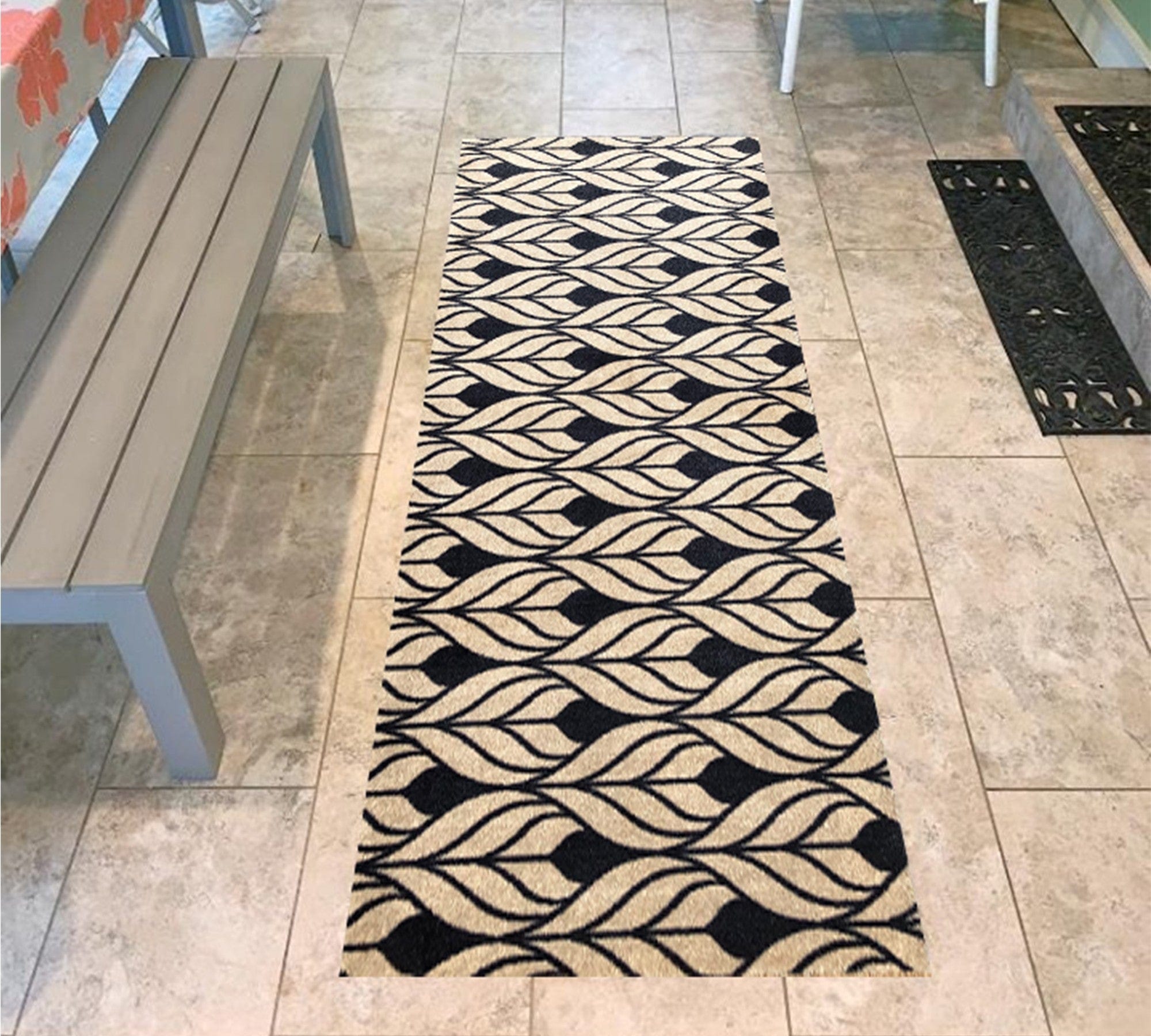 2' X 6' Graphite and Tan Abstract Leaves Washable Runner Rug - Homeroots