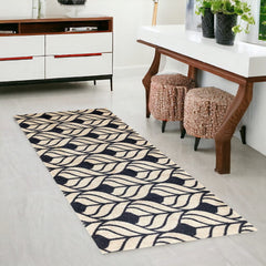 2' X 6' Graphite and Tan Abstract Leaves Washable Runner Rug - Homeroots