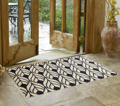 2' X 3' Graphite and Tan Abstract Leaves Washable Floor Mat - Homeroots