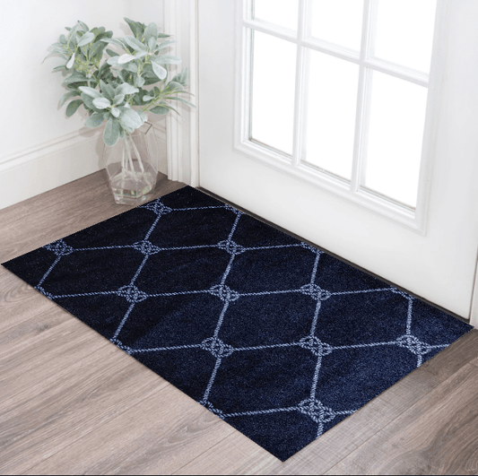 2' X 3' Navy Nautical Knots Washable Floor Mat - Homeroots