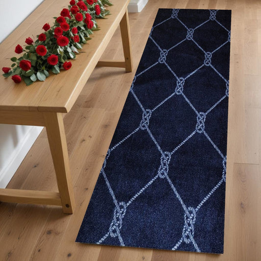 2' X 6' Navy Nautical Knots Washable Runner Rug - Homeroots