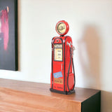 21" Red Metal Hand Painted Gas Pump Sculpture With Clock - Homeroots