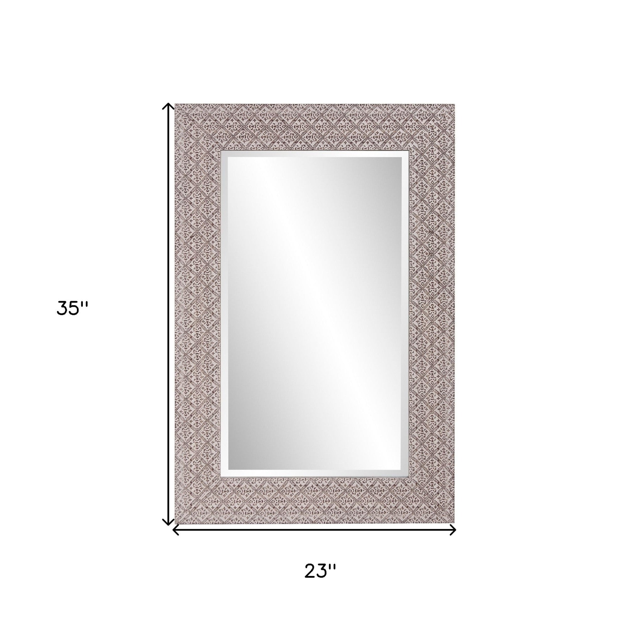 Gray Embossed Faux Wood Rectangular Mirror