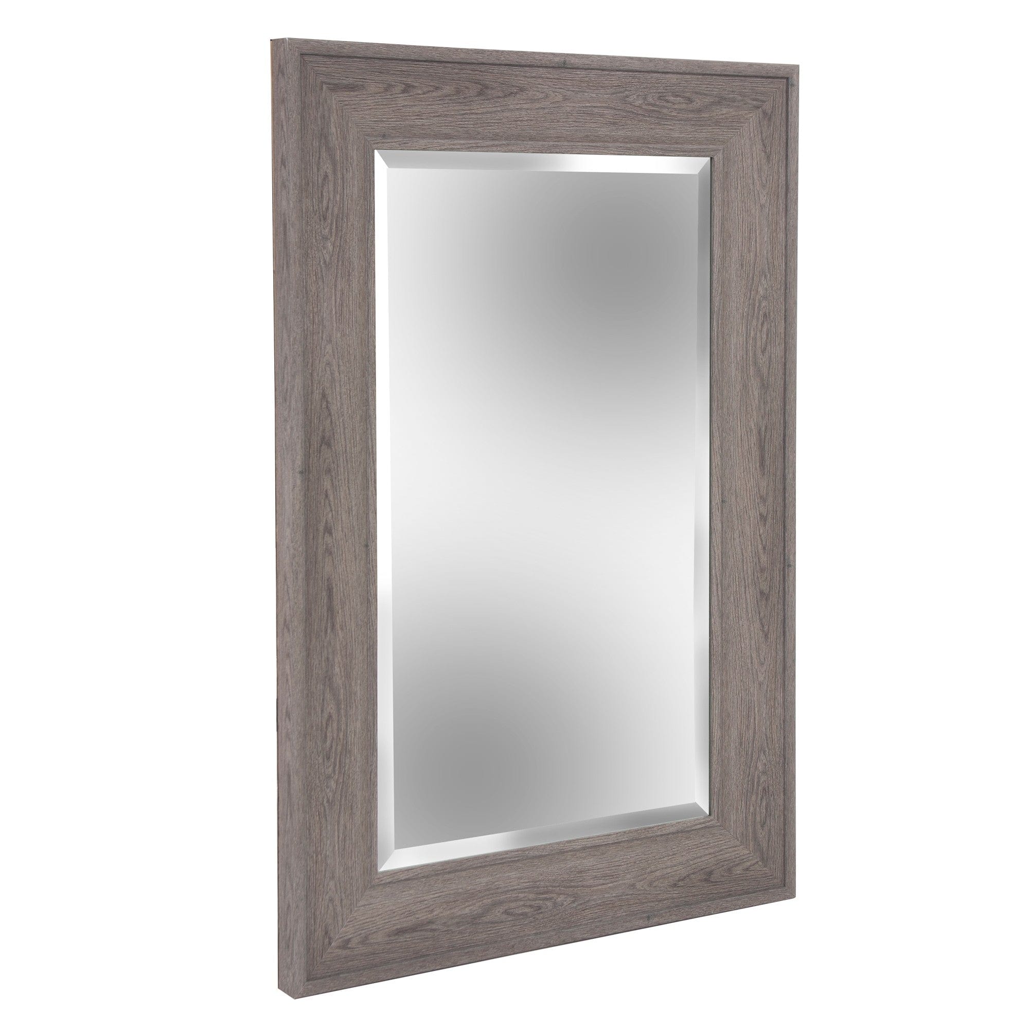 Warm Gray Faux Wood Beveled Rectangular Mirror