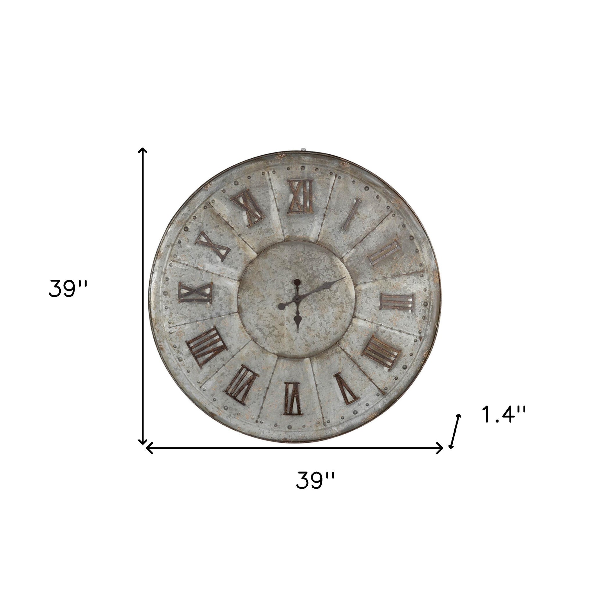 39" Rustic Galvanized Metal Round Wall Clock