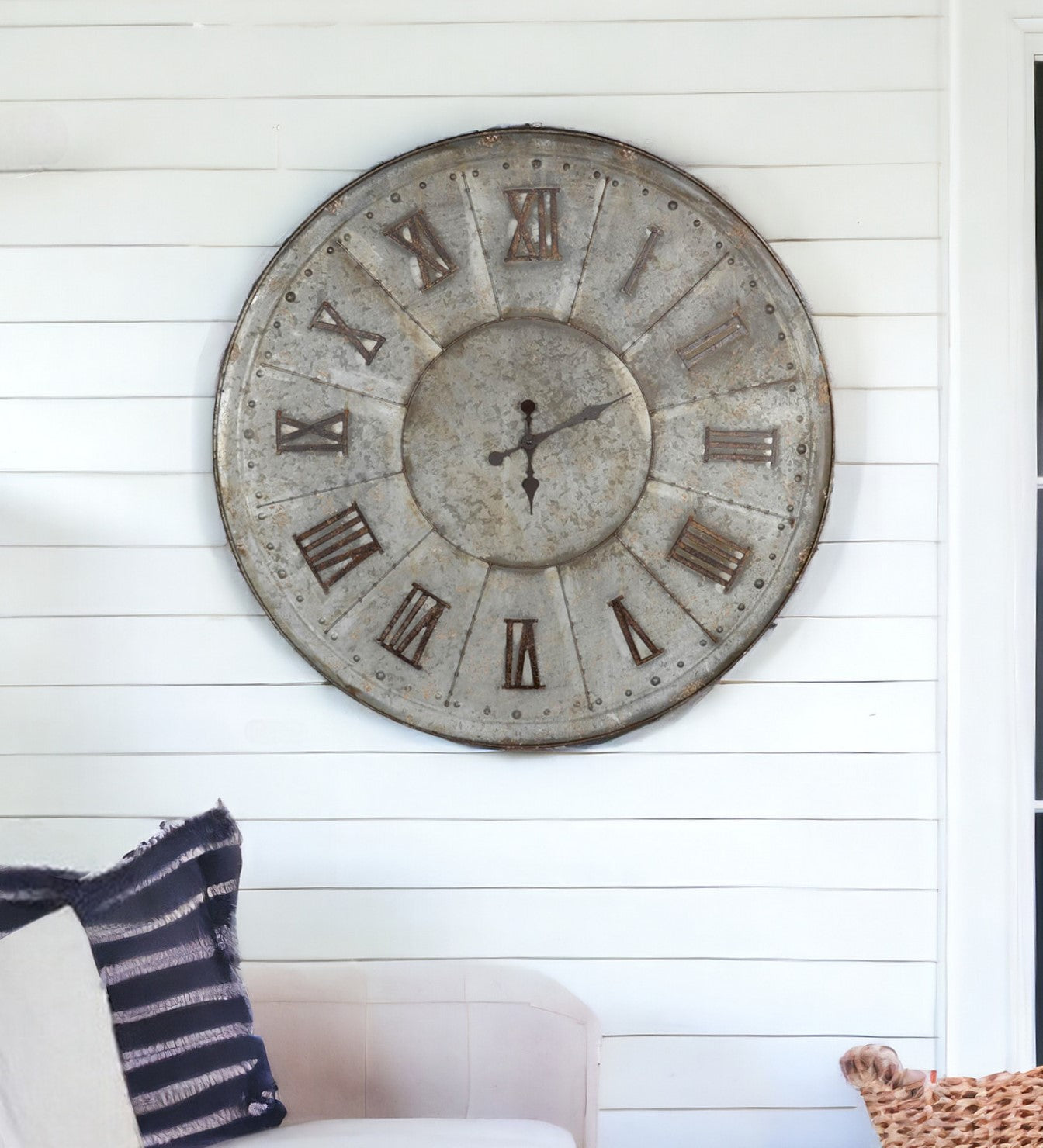 39" Rustic Galvanized Metal Round Wall Clock