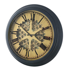 Black and Copper Exposed Gears Round Wall Clock