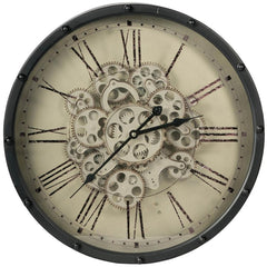 18" Black and Ivory Vintage Gear Industrial Wall Clock