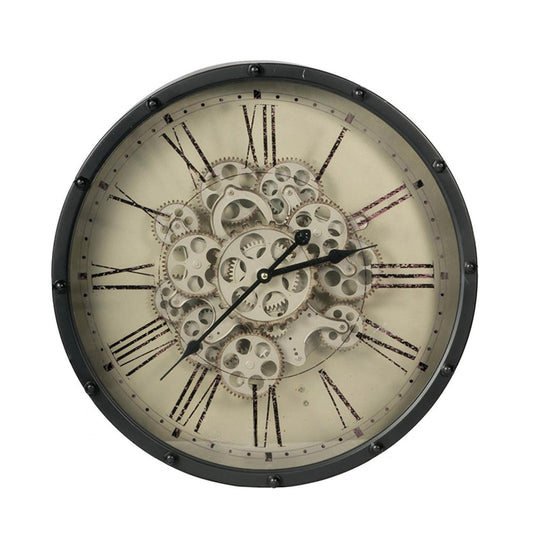 18" Black and Ivory Vintage Gear Industrial Wall Clock