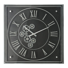 24" Black and Silver Vintage Style Gears Square Wall Clock