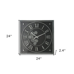 24" Black and Silver Vintage Style Gears Square Wall Clock