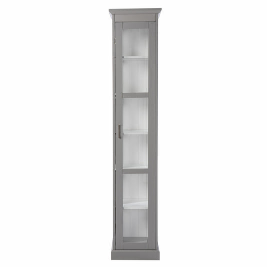 Gray Cornice Molding Curio with Glass Door - Homeroots