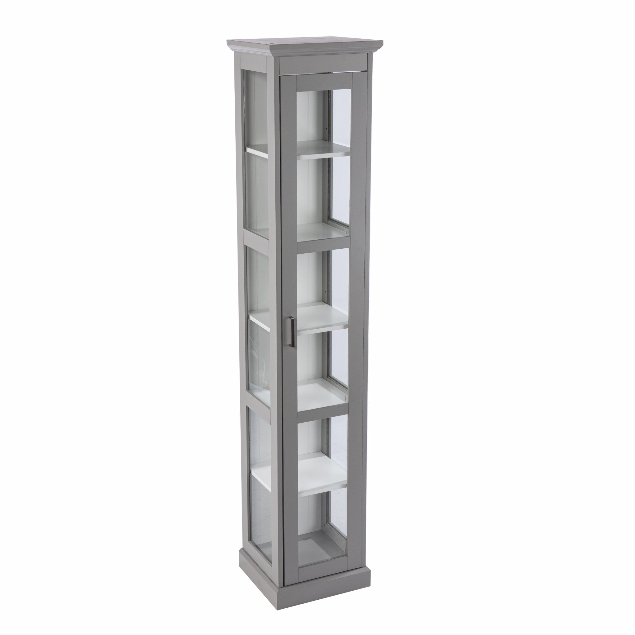 Gray Cornice Molding Curio with Glass Door