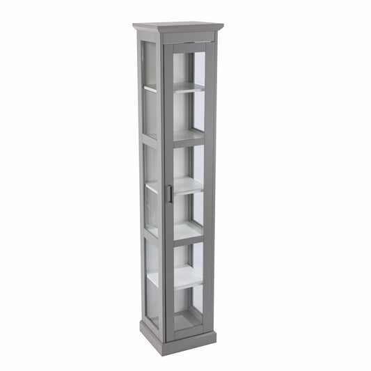 Gray Cornice Molding Curio with Glass Door - Homeroots