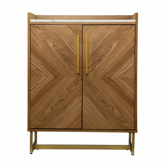 Retro Gold Natural and Faux Marble Wine Cabinet - Homeroots