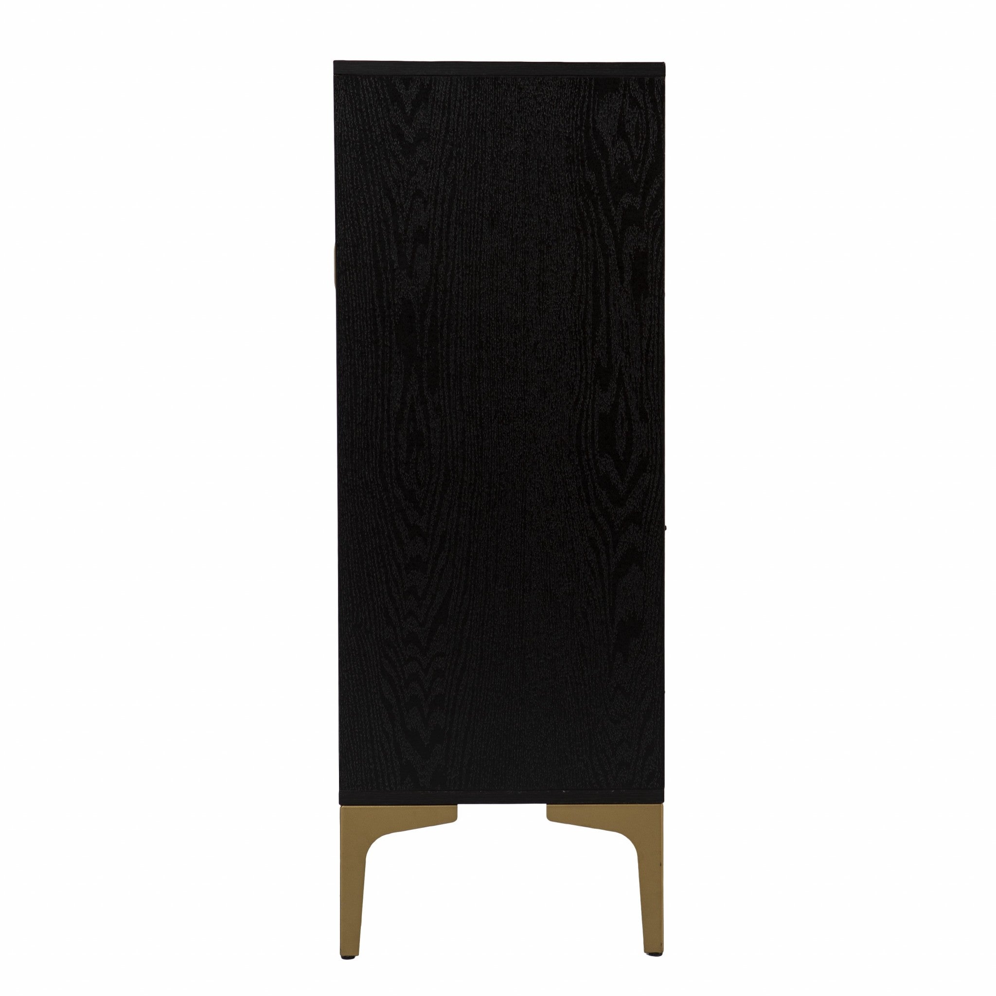 Modern Rustic Black Gold and Faux Rattan Bar Cabinet