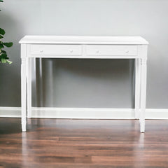 43" White Solid Wood Writing Desk With Two Drawers