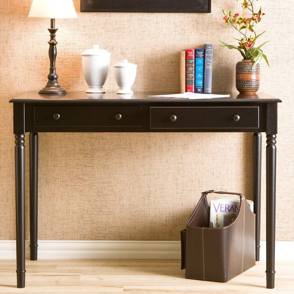 43" Black Fir Solid Wood Writing Desk With Two Drawers