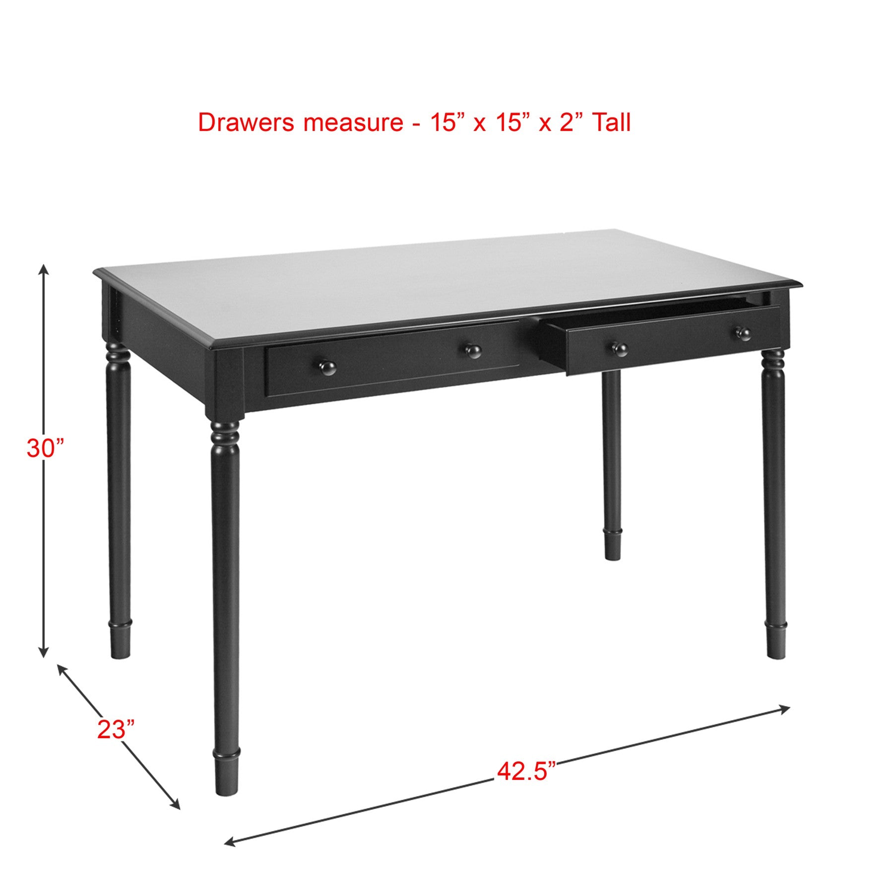 43" Black Fir Solid Wood Writing Desk With Two Drawers