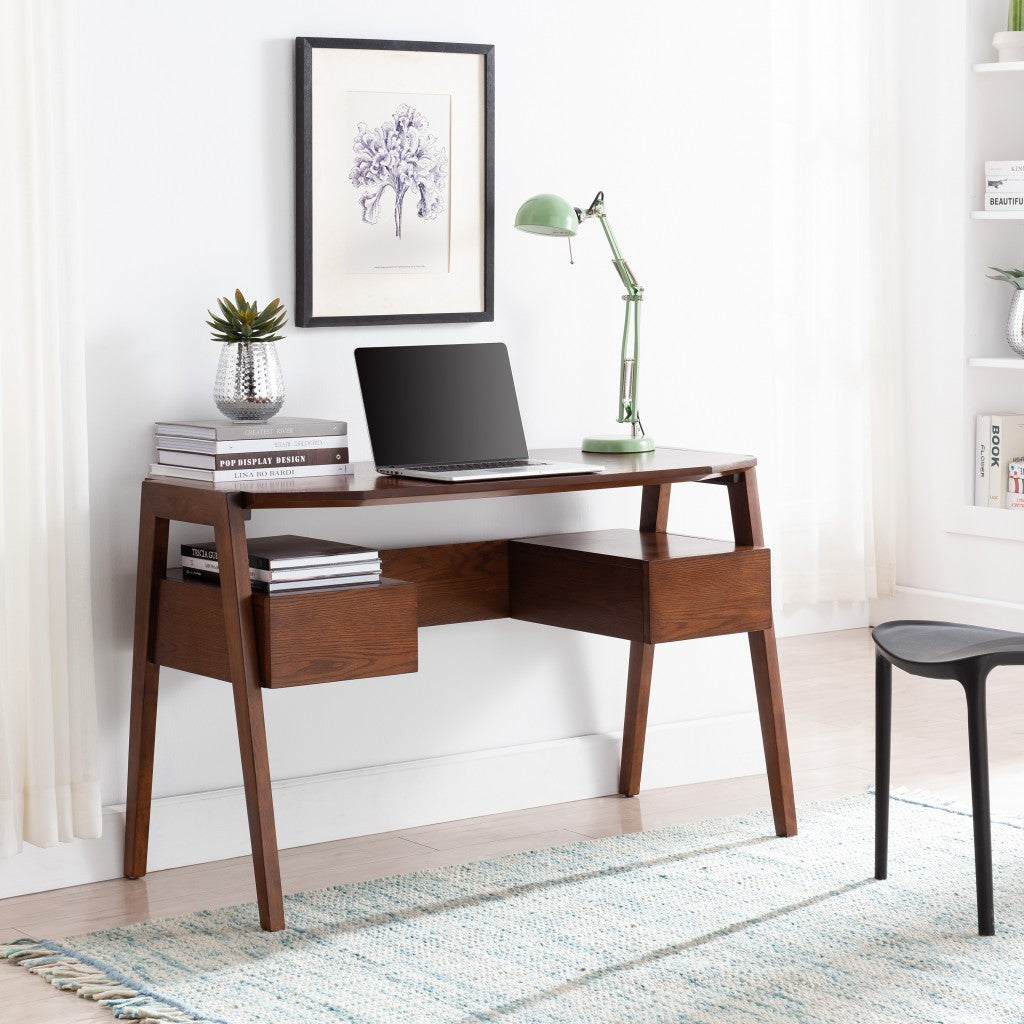 48" Brown Writing Desk With Two Drawers