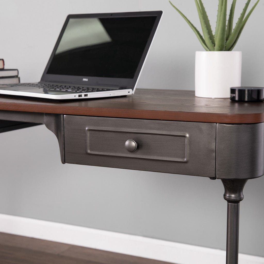 50" Brown And Silver Writing Desk With Two Drawers - Homeroots