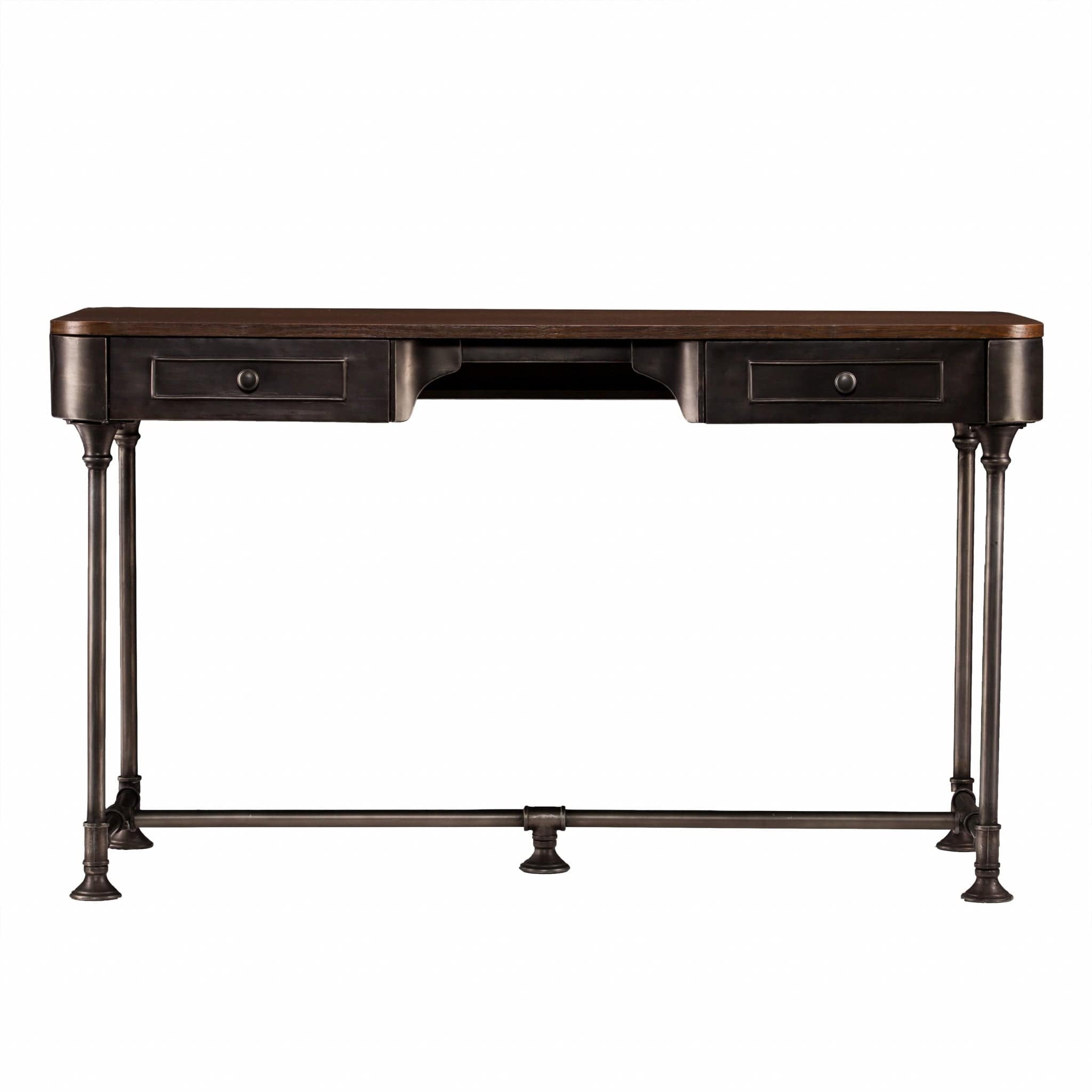 50" Brown And Silver Writing Desk With Two Drawers - Homeroots