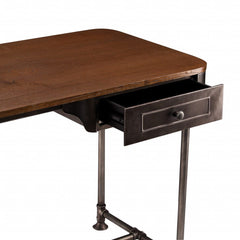 50" Brown And Silver Writing Desk With Two Drawers - Homeroots