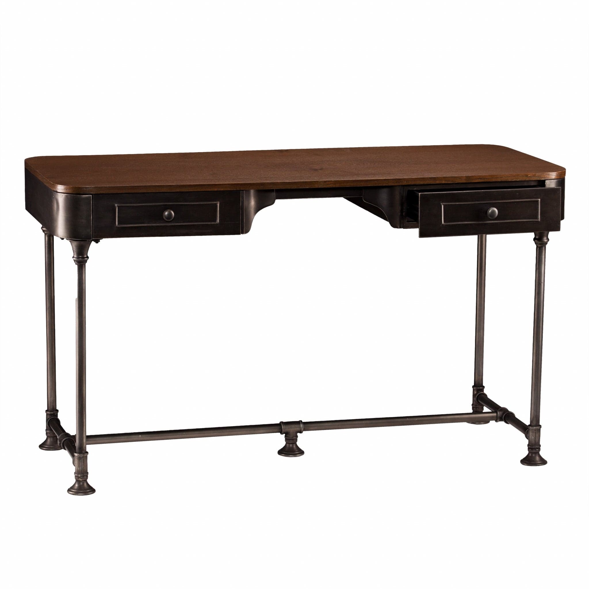 50" Brown And Silver Writing Desk With Two Drawers - Homeroots