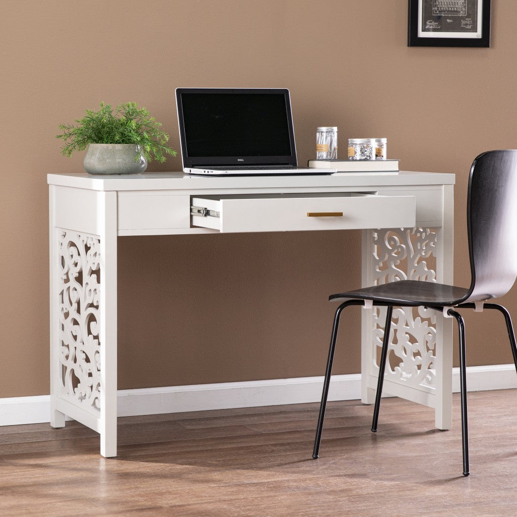 Gray Lattice Desk with Storage